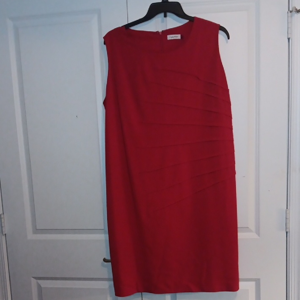 Calvin Klein Collection Red Midi Sheath Sleeveless Dress, Sz. 20W
